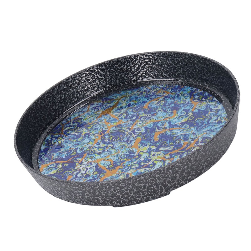 Small Tea Tray Complex Pattern Round Alloy Decorative Tea Serving