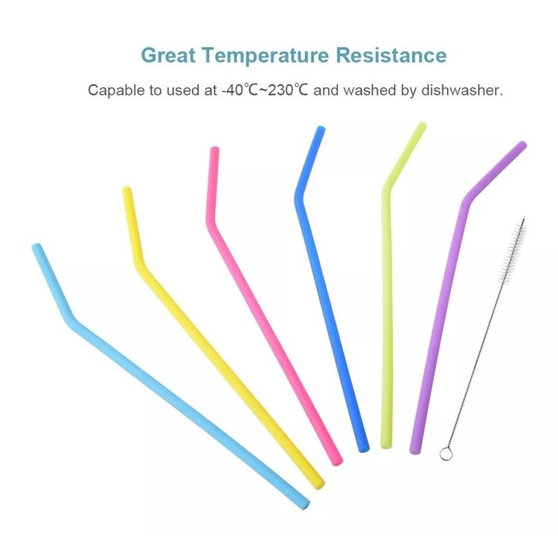 Universo en Linea Popote Silicon Ecológico Flexible 6 Piezas Cepillo