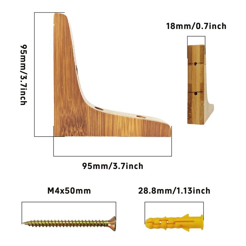 bociloy 2Pcs 3.7"×3.7" Wooden Triangle Shelf Brackets, Decorative Solid Wood
