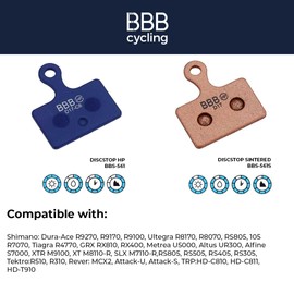 BBB Cycling Unisex's BBS-561S Stop HP Sintered High Performance Bike Disc Brake Pad for Shimano Flat-Mount BR-RS505/805, 1 Pair (2 Pieces)