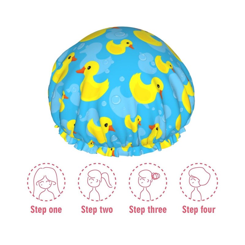 Rubber Duck Shower Cap for Women Reusable Double Layers Waterproof