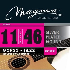 Magma Light + Acoustic Guitar Strings - 1 Set of 11-52 Gauge Silver Plated Gypsy Jazz 1 Round Wound Acoustic Guitar String Set (.011" - .052") - GA130SP