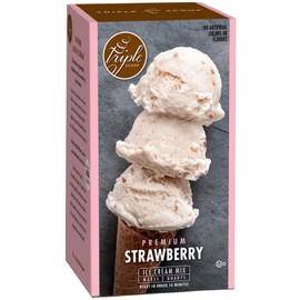 Triple Scoop - Premium Strawberry Ice Cream Mix For Ice Cream Maker. Simple, Easy, Delicious. From Gourmet Mix To Maker in 5 Minutes, Makes 2 Creamy Quarts, Made in USA (1 Pack, Strawberry)