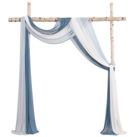 Floroom Wedding Arch Draping Fabric 3 Panels 20Ft Chiffon Fabric Drapes Arbor Drapery Wedding Ceremony Reception Swag Decorations (Dusty Blue +Powder Blue +White)