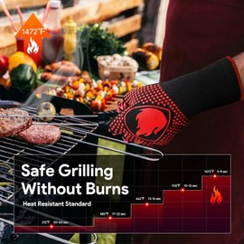 Barbecue Gloves, Heat Resistant, Oven Gloves with 800 Degrees, Extremely Heat Resistant, Cooking Gloves for Baking, Grilling, Cooking, BBQ