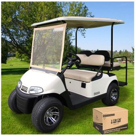 10L0L Foldable Golf Cart Windshield Film for EZGO RXV, Clear Portable Removable Plastic Windshield (Beige)