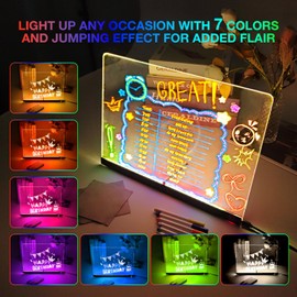 Led Note Board with Colors,13"x10" Light Up Acrylic Dry Erase Board with Stand, Led Drawing Board for Kids, Led Writing Message Board Doodle Glow with 7 Markers for Room,Coffee, Store, Office