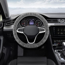 QZTYTY Fuzzy Car Steering Wheel Cover, Steering Wheel Cover Women, Comfortable & Warm Steering Wheel Protector for Car Decorations, Anti-Slip Fluffy Car Wheel Covers Fit Sedans, SUVs, Vans (Gray)
