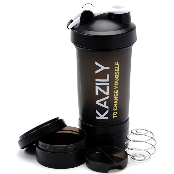 Kazily Protein Shaker Bottle with Shaker Ball Supplement Tray x