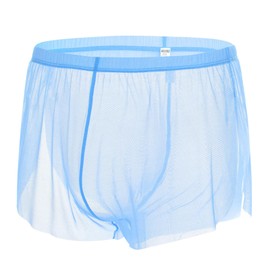 JINSHI - Boxers de malla transparente para hombre, ropa interior de seda transparente, pantalones cortos holgados con abertura lateral, azul,, 3X-Large