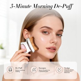 Lymphatic Contour Face Brush and Rose Quartz Roller – 2-in-1 Facial Lymphatic Drainage Brush for Puffiness, Jawline Contouring & Sculpting, Gua Sha & Dry Brush Tool for Facial Massage