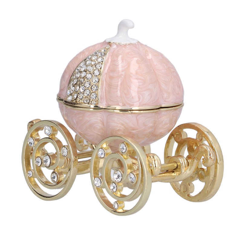 Jewelry Organizer White Golden Pumpkin Carriage Shape Rhinestone Storage Box