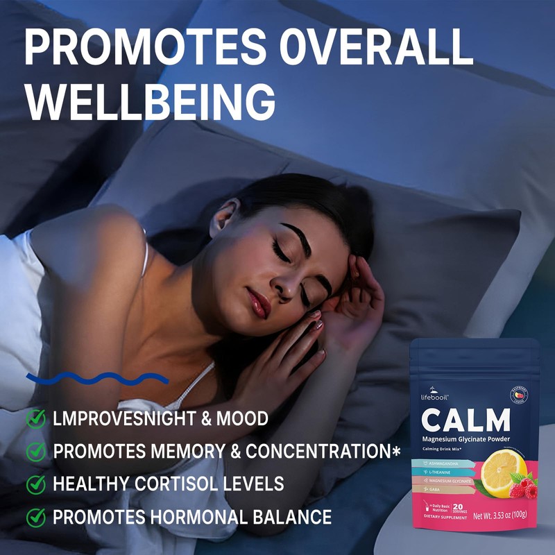 Calm Magnesium Powder Drink Mix, Raspberry Lemonade with Ashwagandha, Prebiotics,