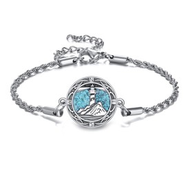 ONEFINITY Compass Lighthouse Bracelet 925 Sterling Silver Compass Lighthouse Turquoise Bracelet Compass Jewellery Gift for Men and Women
