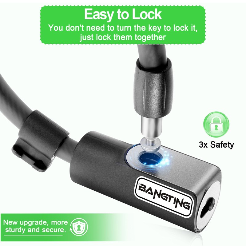 BANGTING E Scooter Lock, Bicycle Lock, 120 cm/12 mm Bicycle