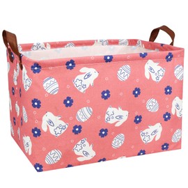 BOAMAU Large Rectangular Cute Kid Easter Basket Empty Bunny Eggs Easter Basket Gift Spring Room Storage Organizer Décor (Rabbit Pink Background)