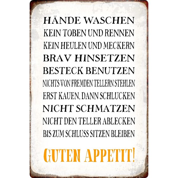 Tin Sign 20 x 30 cm Curved Hands Waschen nicht