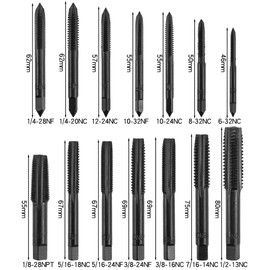 Wolfride 14Pcs Nitriding Coated Straight Flute Tap Set American Thread Taps, Machine Screw Tap and Drill Tapping Threading Tool 6-32NC -1/2-13NC