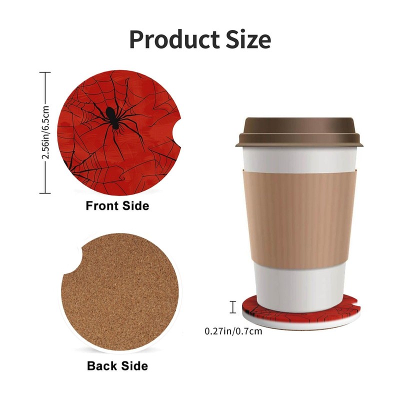 Neukim 2pcs Car Coaster Hallowen Spider Webs On Red Absorbent