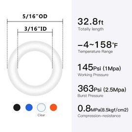 Quickun Pneumatic Tubing 5/16" Tube OD PU Polyurethane Tube Air Hose Line for Air Compressor Fitting or Fluid Transfer (Clear 32.8ft)