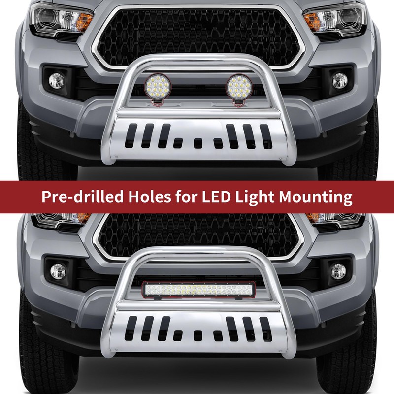 YITAMOTOR Bull Bar Compatible for 2005-2015 Toyota Tacoma, Silver Brush