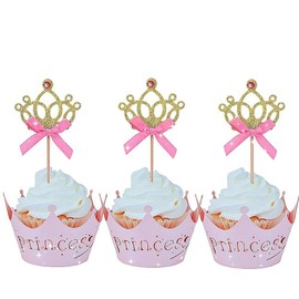 JeVenis 40 PCS Glittery Princess Cupcake Toppers Crown Cupcake Wrapper Crown Cupcake Toppers Baby Shower Cupcake Decorations for Birthday Baby Shower Party Decorations Supplies