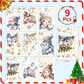 AivaToba 9 Stück Fensterbilder Weihnachten Schneemann Schneeflocken Weihnachtsdeko Fenster Wiederverwendbar Selbstklebend PVC Static Fensterfolie