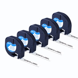 AOMYA Label Tape Compatible Dymo LetraTag Refills 91331 Plastic Label Tape for Dymo LetraTag Label Maker LT-100H 200B LT-100T Plus QX50, 12mm x 4m (1/2" x 13') Black on White (5-Pack)…
