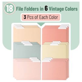Mr. Pen- File Folders, 18 Pack, Vintage Colors, 1/3-Cut Tab, Letter Size, Colored Folders, Office Supplies with Tabs, Back to School Supplies