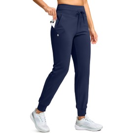 G Gradual Women's Fleece Lined Joggers 28"/30"/32" High Waisted Sweatpants Water Resistant Thermal Warm Pants Zipper Pockets(Navy,28-Large)