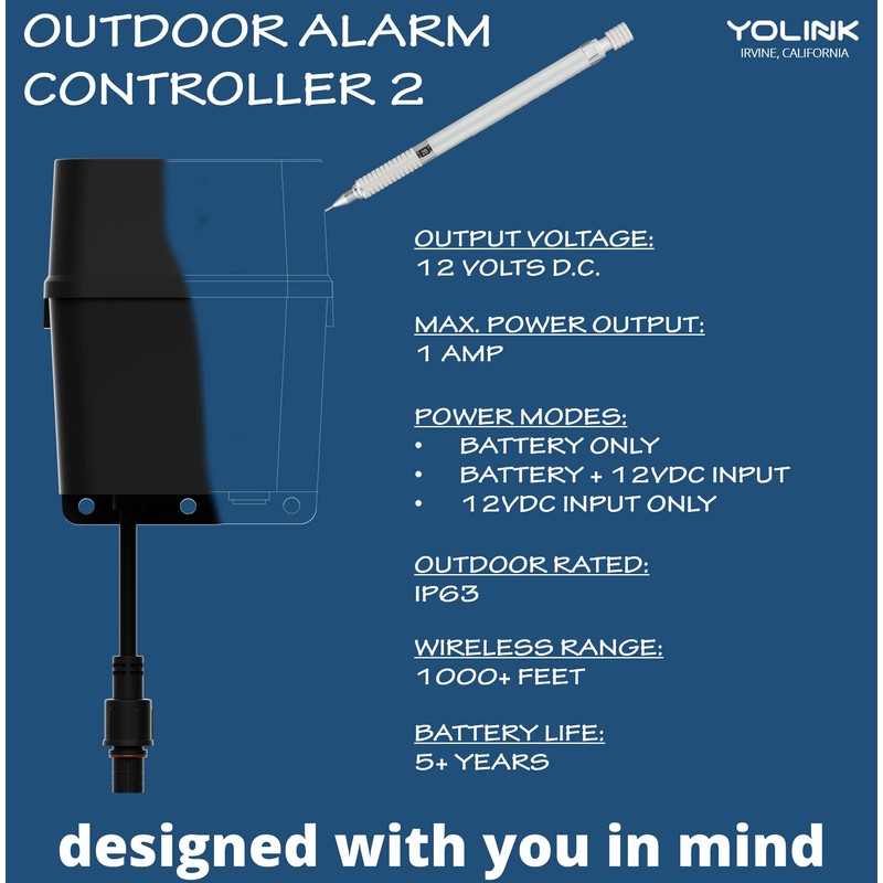 Outdoor Alarm Controller 2, Battery-Powered Siren/Alarm/Relay Controller, 12VDC Out, Optional