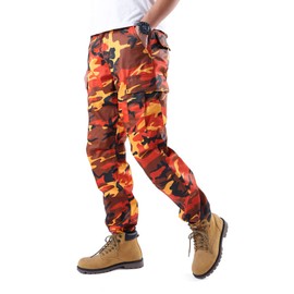 BACKBONE Mens Casual Street Fashion Camo Cargo Pants Army Combat Military BDU Pants Work Hunt Pants (Orange Camo,Size 36)