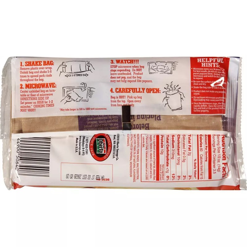 Oberto Lowrey's Bacon Curls Microwave Pork Rinds (Chicharrones) Hot &