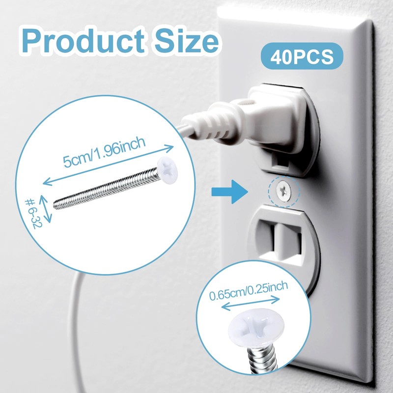40pcs Extra Long Outlet Screws 6-32 x 2 Inch White