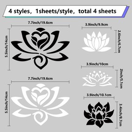 GORGECRAFT 4 Styles Lotus Flower Decal Black&White Lotus Car Sticker Flower Car Decals Waterproof Reflective Self-Adhesive Decals Car Laptop Window Bumper Sticker for Suv Truck Motorcycle Doors Laptop