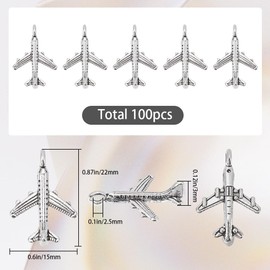 SUNNYCLUE 1 Box 100Pcs Airplane Charm Bulk Silver Airplane Charms Plane Airplanes Flight Aircraft Airline Tibetan Alloy Transport Vehicle Charms for Jewelry Making Charms Keychain Earring DIY Crafts