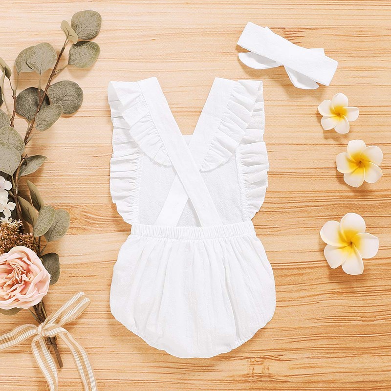 Shalofer Traje de primer cumpleaños para niña con diadema, White,