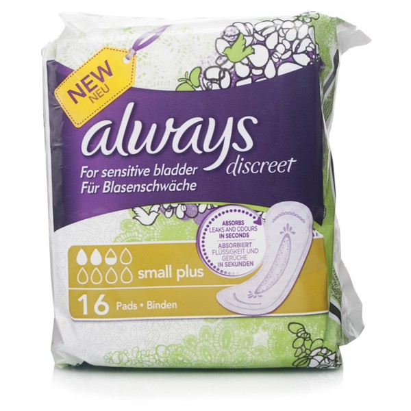 Always Discreet Small Plus Pads, 16 Pack