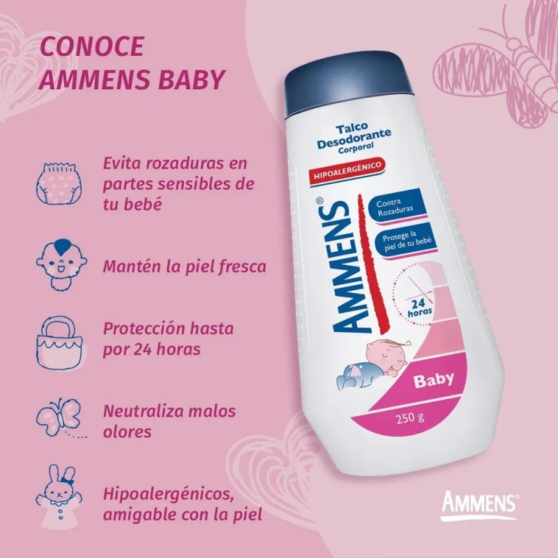 2 Talco Corporal Ammens Desodorante Baby 250g