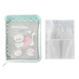 ADOFUN Sticker Notebook, Transparent Sleeves, 10 Sheets, A5 Girls, Sticker Notebook, Clear Binder, Sealing Goods, Color File, Large Size, Collage Notebook, Girls Can Be Removed (Blue)