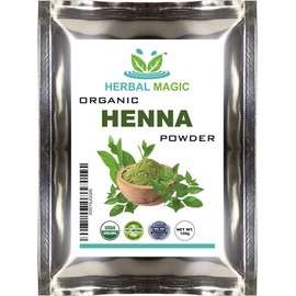 Herbal Magic's Organic Henna Powder for Hair, USDA,Triple Sifted, Herbal Hair Mask, Natural Hair Dye Colour, Body Art Quality, Chemical Free Hair Coloring Free from Fillers & Preservatives-100g