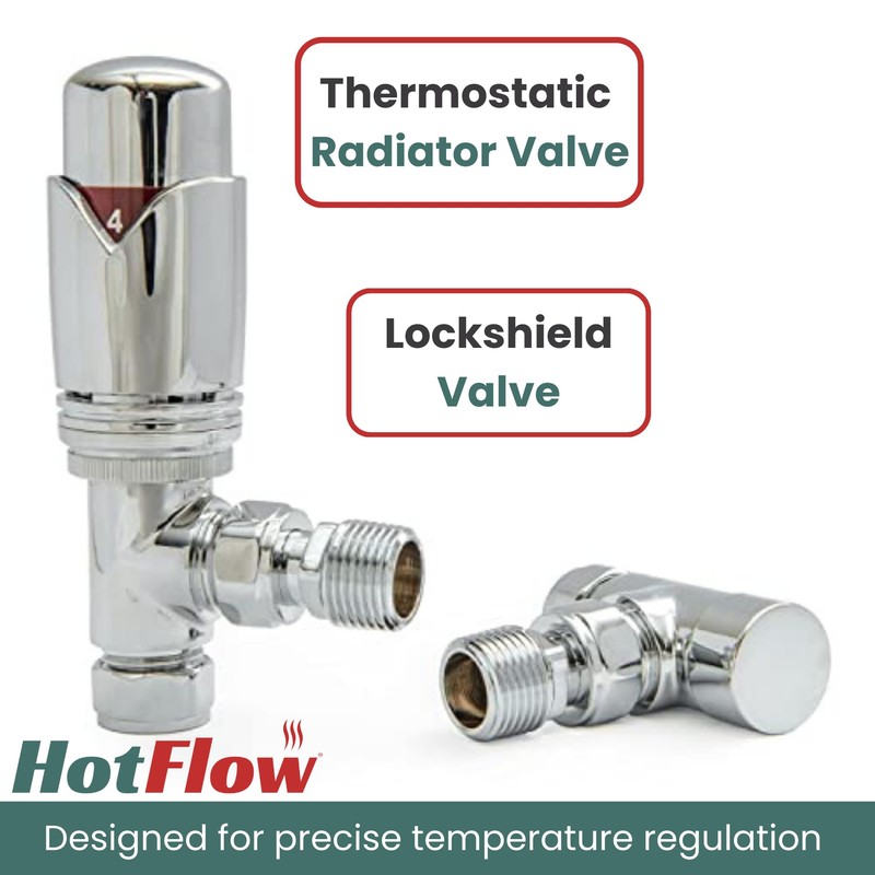 Hot Flow Chrome Marella Modern Thermostatic Radiator Valve Angled TRV.