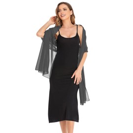 Pukguro Dark Gray Shawls and Wraps for Evening Dresses Sheer Chiffon Women Soft Wraps Wedding Bridal Scarf 79 * 26''