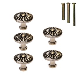 Lemfema Drawer Pulls, Antique Style, 5 Pieces, 3 Sizes Included, Drawer Knobs, Drawer Pulls, Drawer Pulls, Drawers, Cabinets, Cupboards, Hardware, DIY, Floral Pattern, Bronze (Single Hole, Diameter 1.4 inches (35 mm)