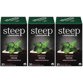 steep Organic Mint Caffeine Free Herbal 20 Count Box (Pack of 3), Certified Organic, Gluten-Free, Kosher Tea in Foil-Wrapped Bags