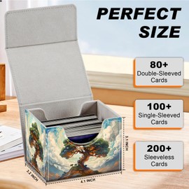 DEGDFSGR for TCG MTG Card Game Storage Box Organizer Trading Card Case Commander Deck Box Magnetic Closure Creative Pattern Up to 200 Cards, Big Tree White Cloud