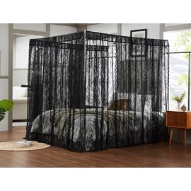 Warm Home Designs - Juego de Cortinas de Encaje para Cama con Toldo de 8 Cortinas Negras de 122 cm x 198 cm con Amarre Cortinas de Cama Queen Canopy p