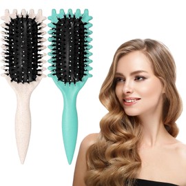 Juego de Cepillos Rizadores de 2 Piezas Cepillo de Cojín, Peine Fácil de Desenredar para Cabello Rizado Y Ondulado, Adecuado Para Cabello Fino Y Grueso.(Verde/Albaricoque)