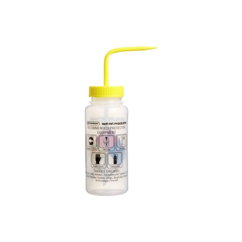 SP Bel-Art Safety-Labeled 4-Color Dichloromethane Wide-Mouth Wash Bottles; 500ml (16oz),