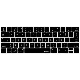 XSKN Portuguese Language Keyboard Skin Cover for 2016 Touch Bar MacBook Pro 13 (A2159 A1989 A1706) & MacBook Pro 15 (A1990 A1707), Plus Touch Bar Protector Gift, US EU Layout (Black)